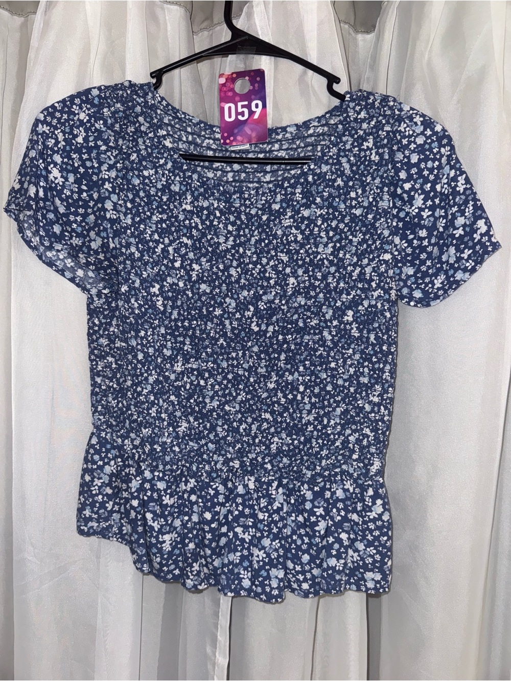 Old Navy Blue Floral Smocked Peplum Blouse
